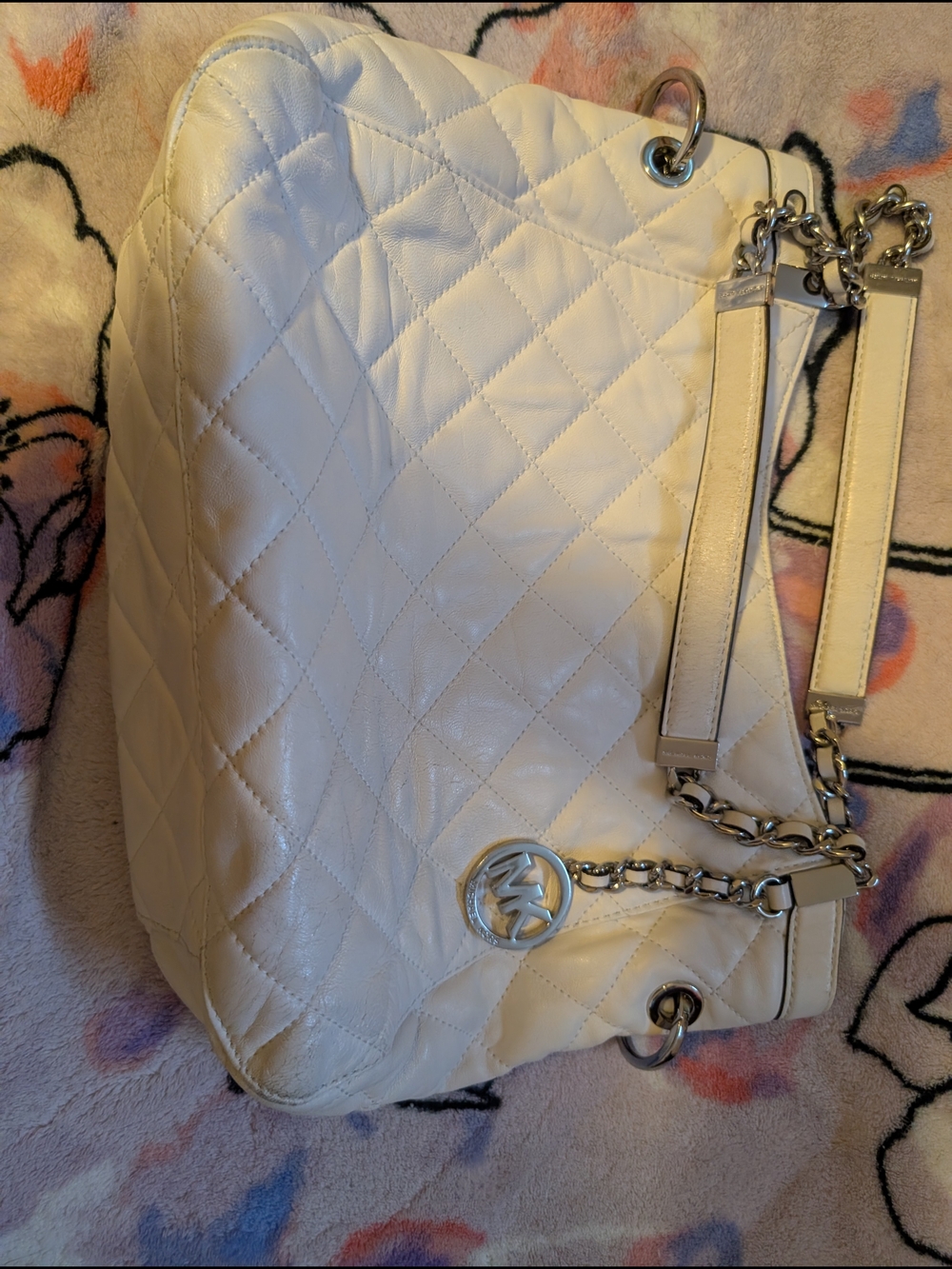 Michael Kors Cream Quilted Shoulder Bag with Chain Straps